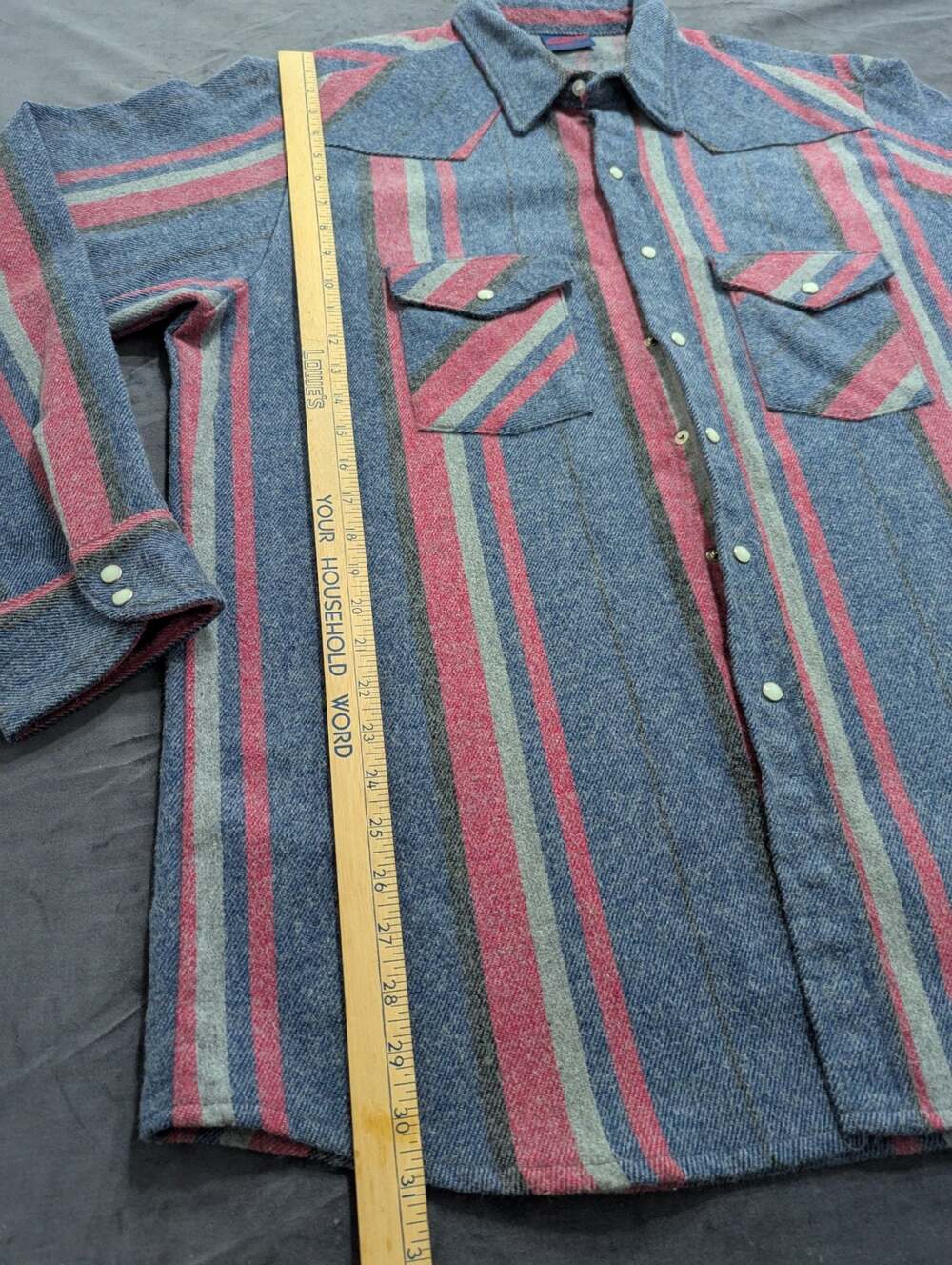 Dakota Five Brothers SNap Western Shirt Mens XL Blue red Striped Made USA 24x29 - Picture 5 of 8